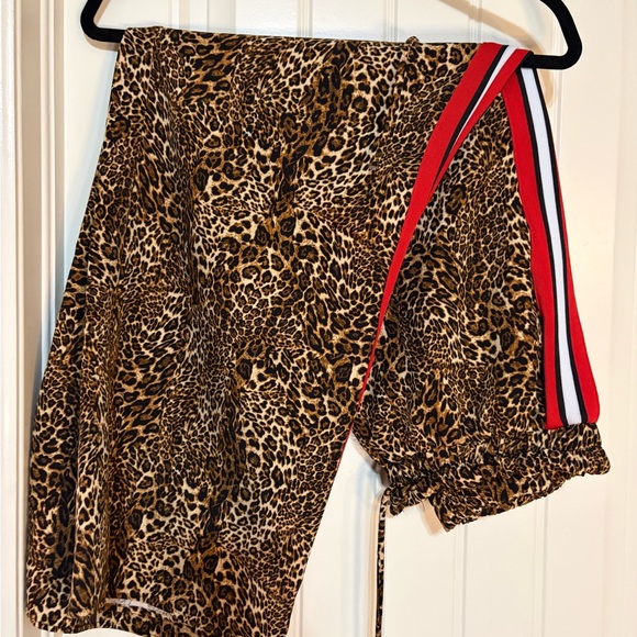 Pants - Leopard Print Shorts with Red Stripe